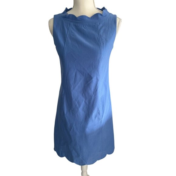 SARA CAMPBELL Blue Scalloped Shift Dress Size 4 - Picture 4 of 11
